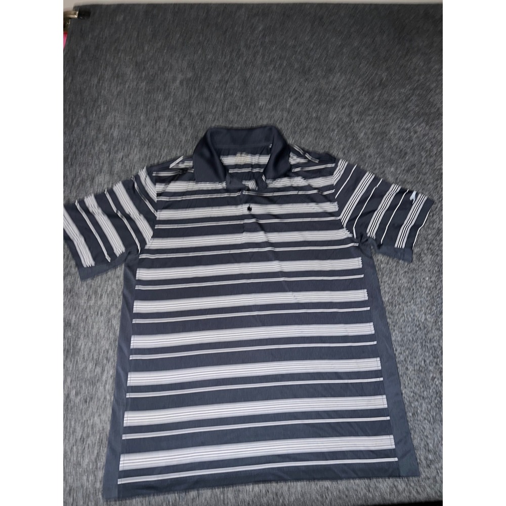 Slazenger Mens Large Navy Blue White Striped Short Sleeve Golf Polo Shirt